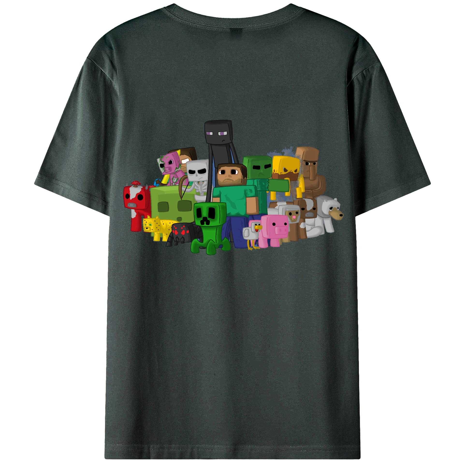 （画像用） マインクラフト ブロックの世界 Minecraft MC Block world 綿100％ メンズ半袖Tシャツ（バックプリント） 通気性